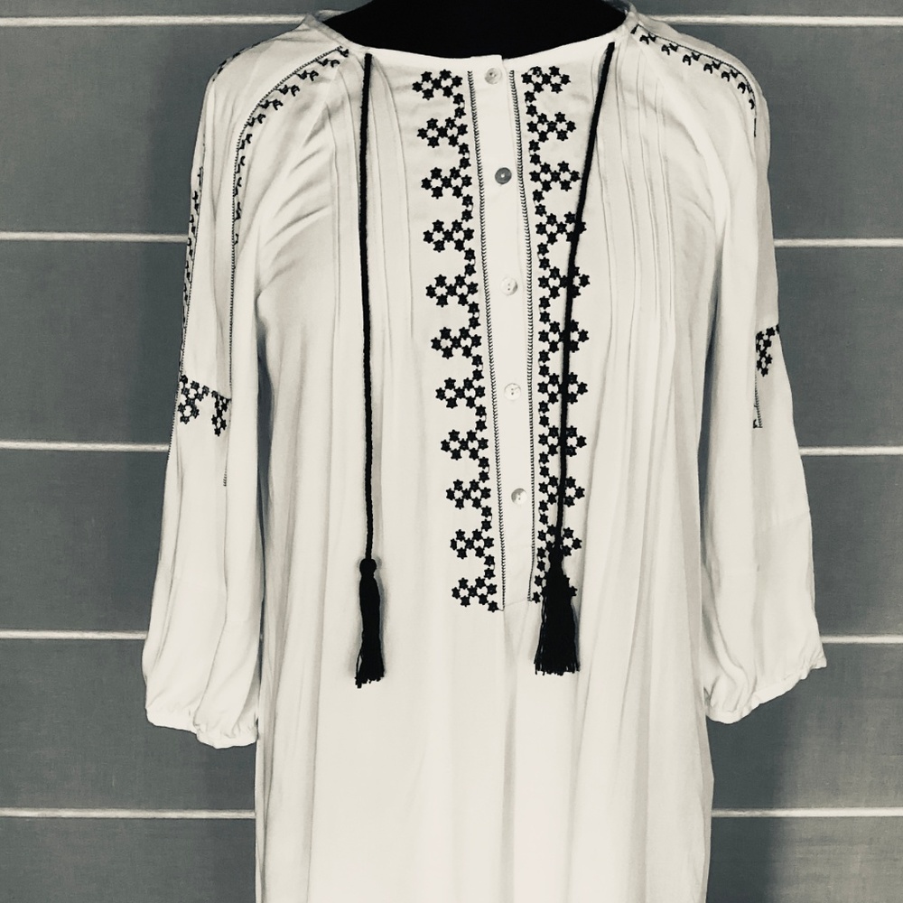 ZARA EMBROIDERED TUNIC DRESS BOHO GYPSET M